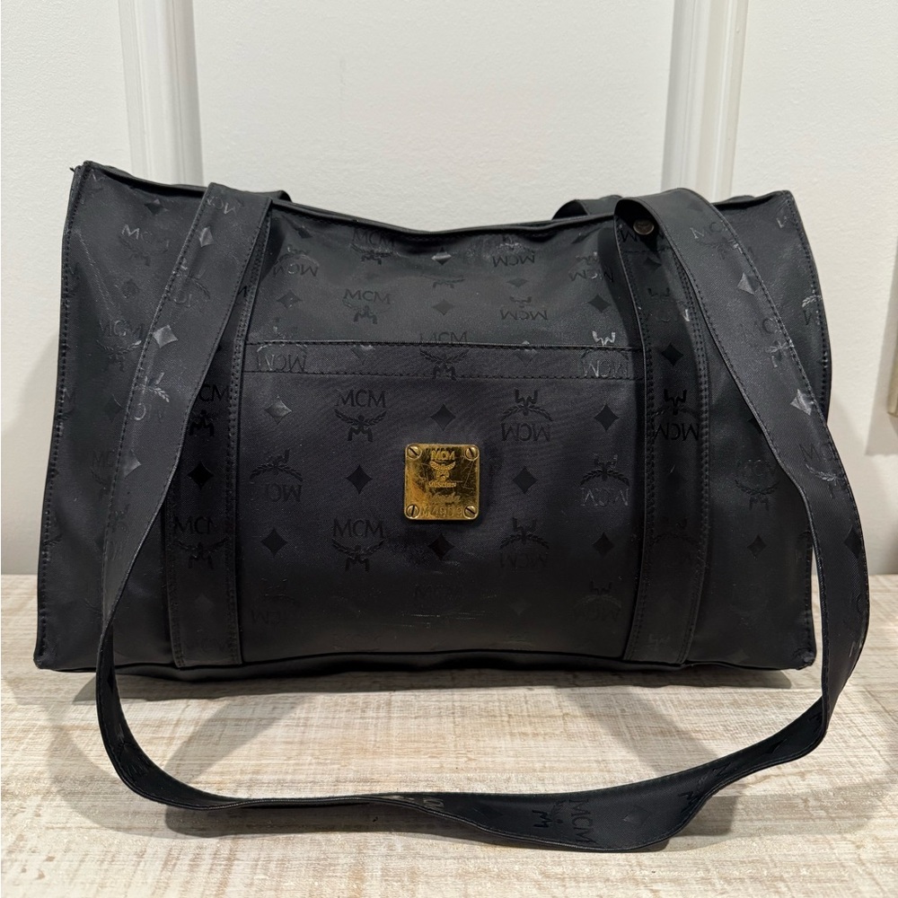 MCM Black Nylon Heritage Shopper Shoulder Tote Bag EUC